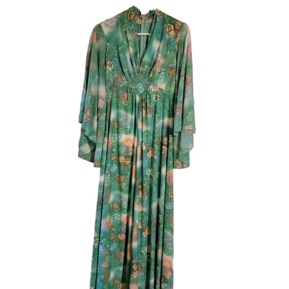 Vintage Dresses & Skirts - Vintage | Green Floral Angel Wing Maxi
